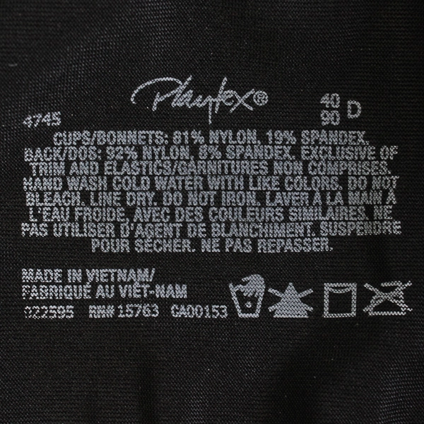 Playtex Black Nylon Wireless Unlined Bra Women's Size 40D