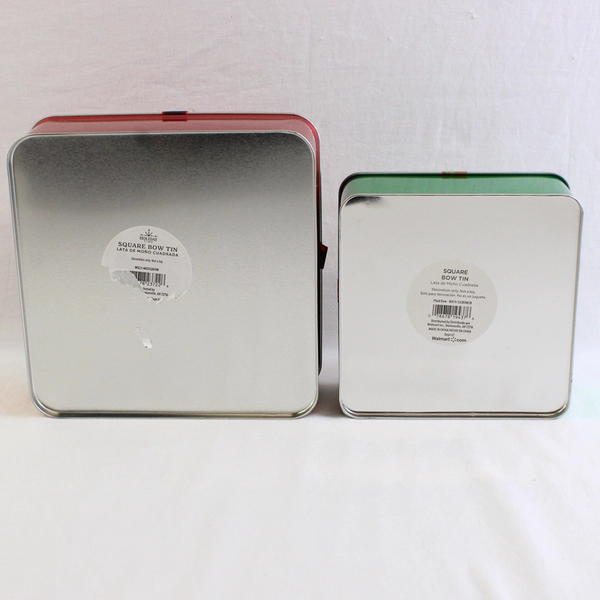Lot of 2 Holiday Time Square Bow Tins Green and Red
