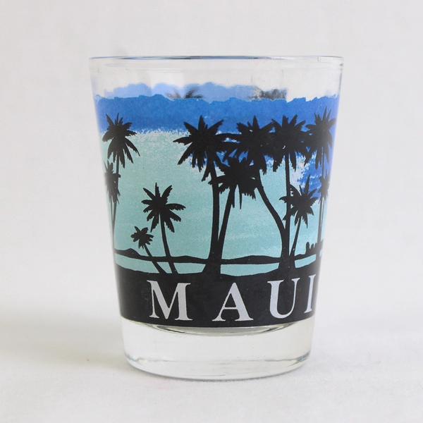 Maui Hawaii Souvenir Clear Shot Glass Palm Trees 1 Ounce Tiki Bar Vacation