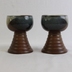 Lot Of 2 Matching Unbranded/Unmarked Handmade Ceramic Goblets 4.75" Tall