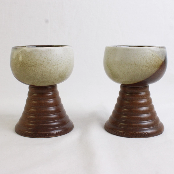 Lot Of 2 Matching Unbranded/Unmarked Handmade Ceramic Goblets 4.75" Tall