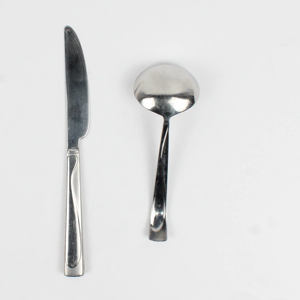 Lot of 2 Mikasa Satin Moon Gravy Ladle Dinner Knife Stainless Steel