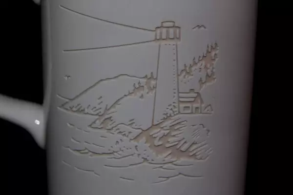 First Interstate Bank Lighthouse Mug White & Black Engraved 4.25" Tall