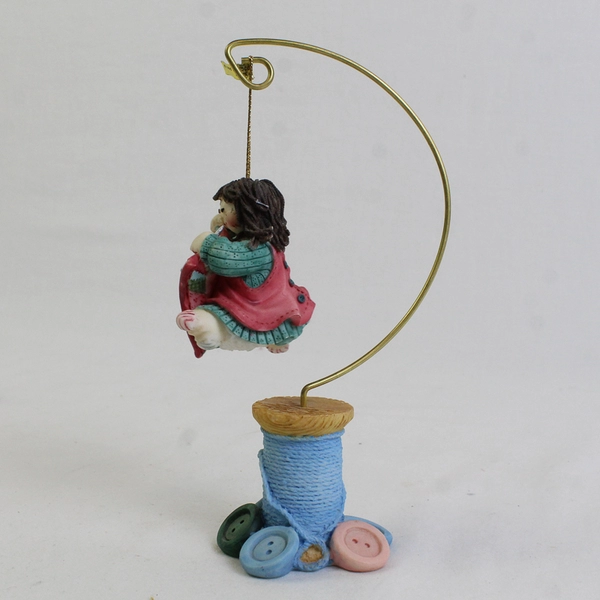 Vintage Enesco Cute As A Button Grandma Sew Sweet Resin Ornament and Stand