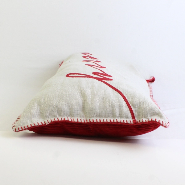 Oeko-Tex Red and White Christmas Throw Pillow Merry 13" x 23"