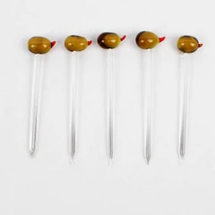 Lot of 6 Unbranded Olive Glass Cocktail Picks Swizzle Sticks Green 