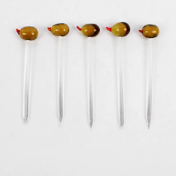 Lot of 6 Unbranded Olive Glass Cocktail Picks Swizzle Sticks Green 