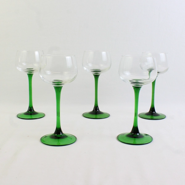 Set of 5 Luminarc France Cristal D'Arques Emerald Green Stemmed Wine Glass