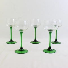 Set of 5 Luminarc France Cristal D'Arques Emerald Green Stemmed Wine Glass