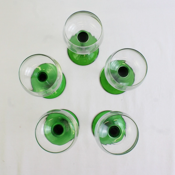 Set of 5 Luminarc France Cristal D'Arques Emerald Green Stemmed Wine Glass