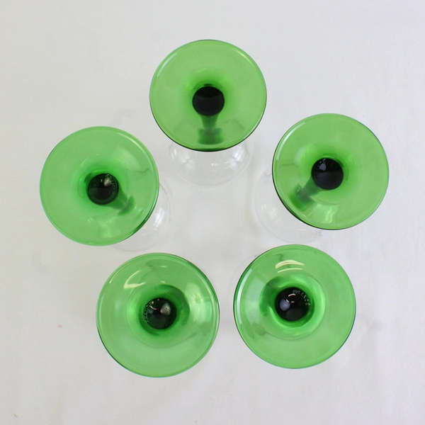 Set of 5 Luminarc France Cristal D'Arques Emerald Green Stemmed Wine Glass