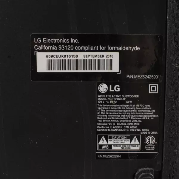 LG SPH4B-W Wireless Active Subwoofer Only 33W Dolby Digital Audio 120V Black