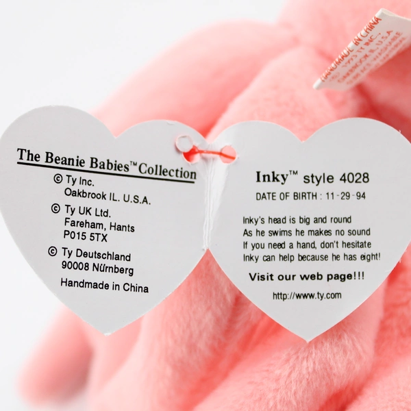 TY Beanie Baby Inky 1993 Pink Octopus W/ Tag Plush Doll Toy