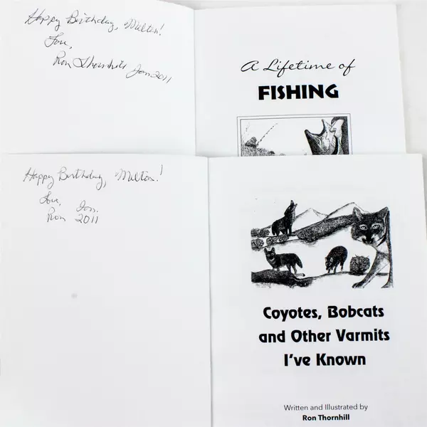 Lot of 2 Books by Ron Thornhill Lifetime of Fishing and Coyotes, Bobcats Signed