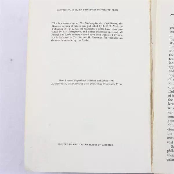 The Philosophy of the Enlightenment by Ernst Cassirer Paperback 1951