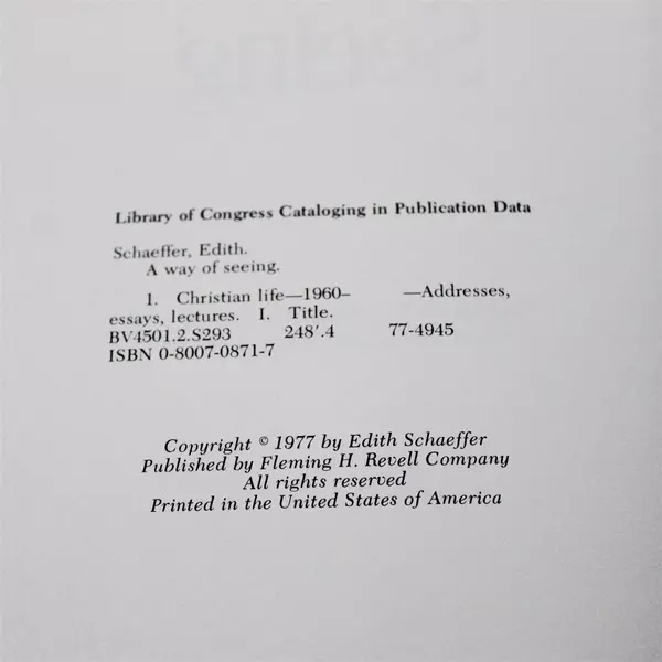 A Way of Seeing Edith Schaeffer 1977 Vintage Hardcover