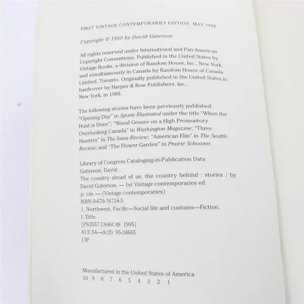 The Country Ahead of Us, The Country Behind by David Guterson Paperback 