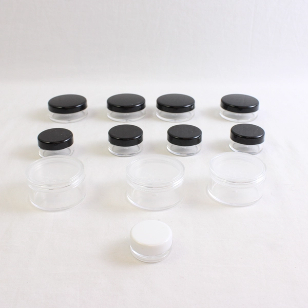 Lot of 12 Unbranded Various Sizes Clear Makeup/Powder Empty Screw Top Pots