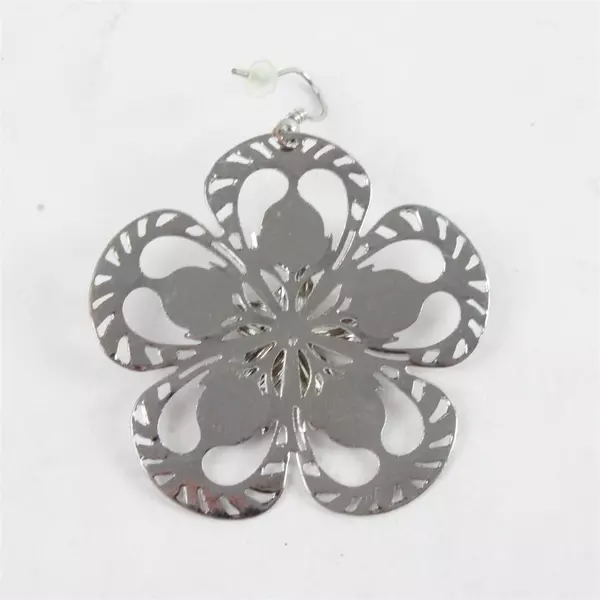 2 Inch Silver-Tone Floral Dangle Earrings with Amethyst Centers