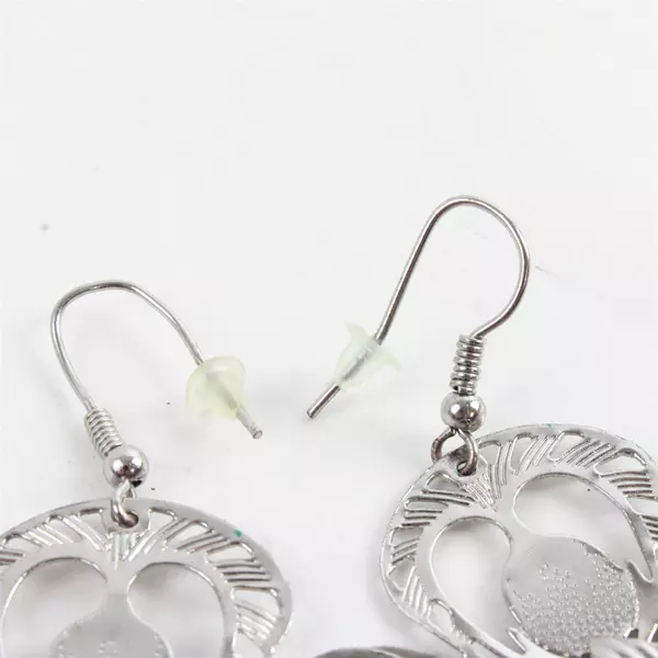 2 Inch Silver-Tone Floral Dangle Earrings with Amethyst Centers