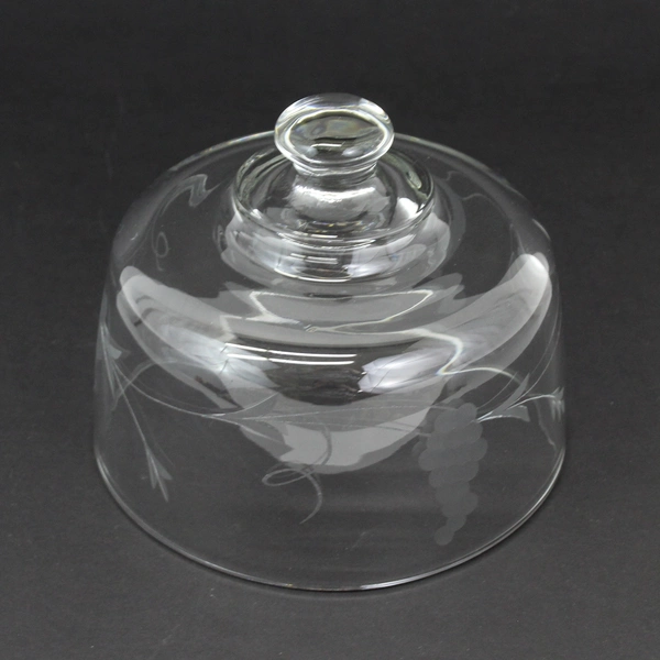 Vtg Etched Grape Cluster Clear Glass Dome Cloche 6.25 Inch Diameter