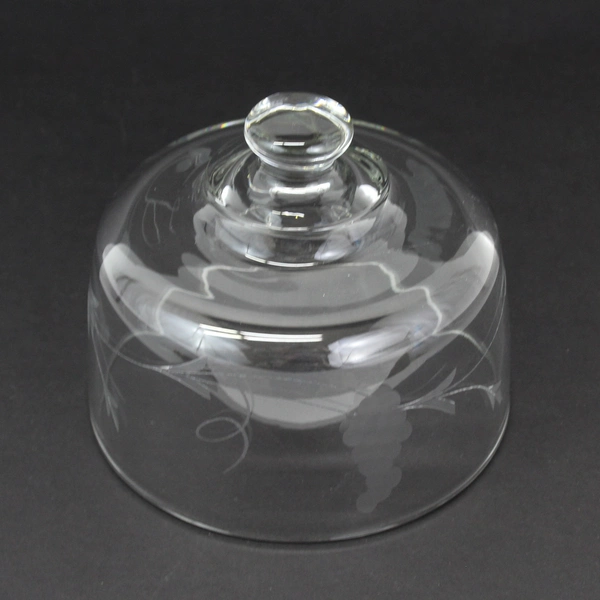 Vtg Etched Grape Cluster Clear Glass Dome Cloche 6.25 Inch Diameter