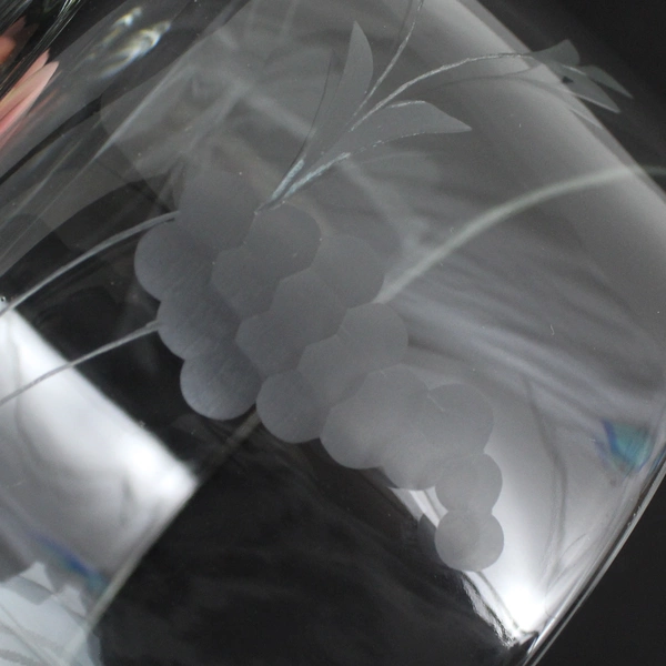 Vtg Etched Grape Cluster Clear Glass Dome Cloche 6.25 Inch Diameter