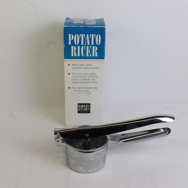 Stainless Steel Potato Ricer in Box, Harold's Kitchen, 4"x11"