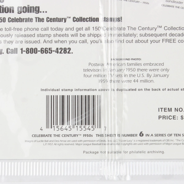 2000 USPS Full Sheet of 15 Celebrate The Century 1950s 33 Cent Stamps Sealed