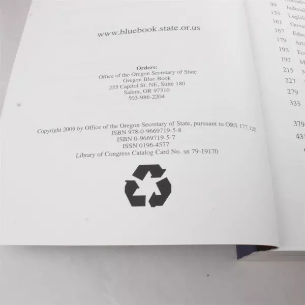 Oregon Blue Book Almanac & Fact Book 2009-2010 Paperback