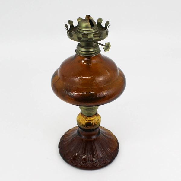 Vintage Heavy Amber Glass Kerosene Or Oil Lantern No Chimney Hong Kong
