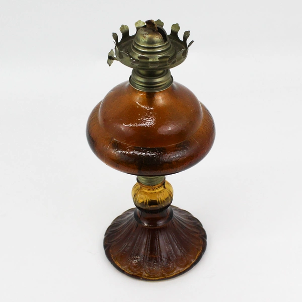 Vintage Heavy Amber Glass Kerosene Or Oil Lantern No Chimney Hong Kong