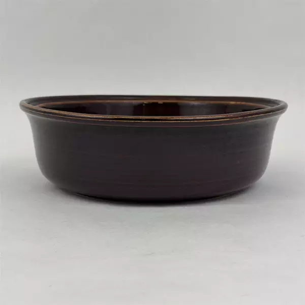 Vintage Brown Pottery Bowl With Stripes Made In USA 10.25 Inch