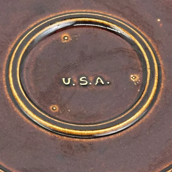 Vintage Brown Pottery Bowl With Stripes Made In USA 10.25 Inch