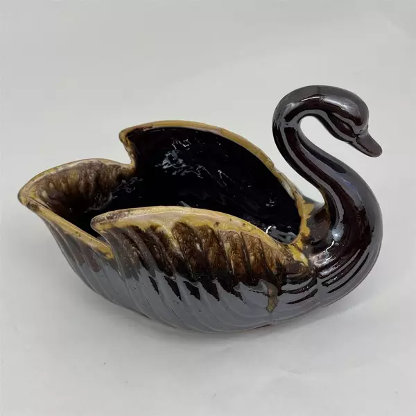 Vintage Brown Drip Glaze Swan Candy Dish Or Trinket Bowl