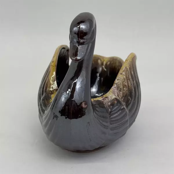 Vintage Brown Drip Glaze Swan Candy Dish Or Trinket Bowl