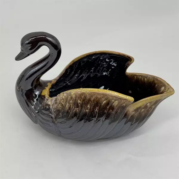 Vintage Brown Drip Glaze Swan Candy Dish Or Trinket Bowl