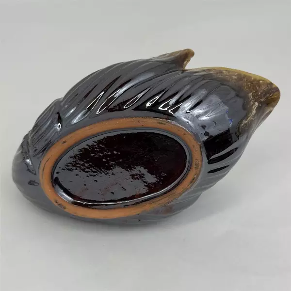 Vintage Brown Drip Glaze Swan Candy Dish Or Trinket Bowl