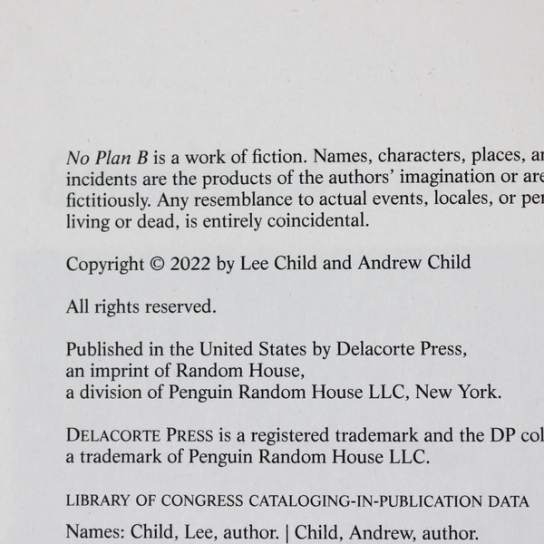No Plan B by Lee Child Andrew Child 2022 1st Edition Jack Reacher Novel HC DJ