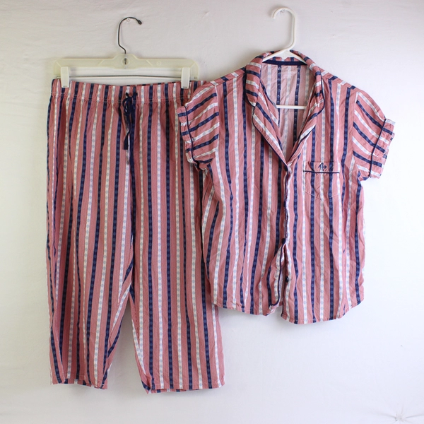 Tommy Hilfiger Women's S/P Red/White/Blue Short Sleeve Pajama Shirt & Pant Set