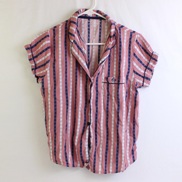 Tommy Hilfiger Women's S/P Red/White/Blue Short Sleeve Pajama Shirt & Pant Set