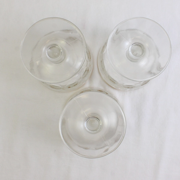 Lot of 3 Bartlett Collins Grape Leaf Etched Goblets Clear Glass Thumbprint