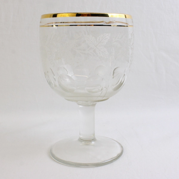 Lot of 3 Bartlett Collins Grape Leaf Etched Goblets Clear Glass Thumbprint