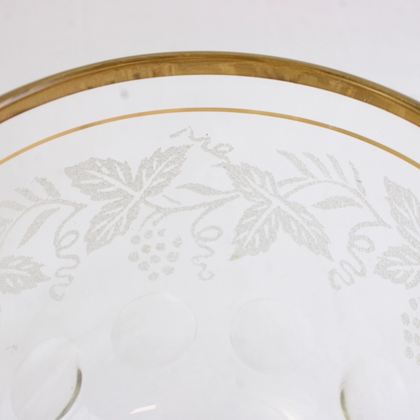 Lot of 3 Bartlett Collins Grape Leaf Etched Goblets Clear Glass Thumbprint