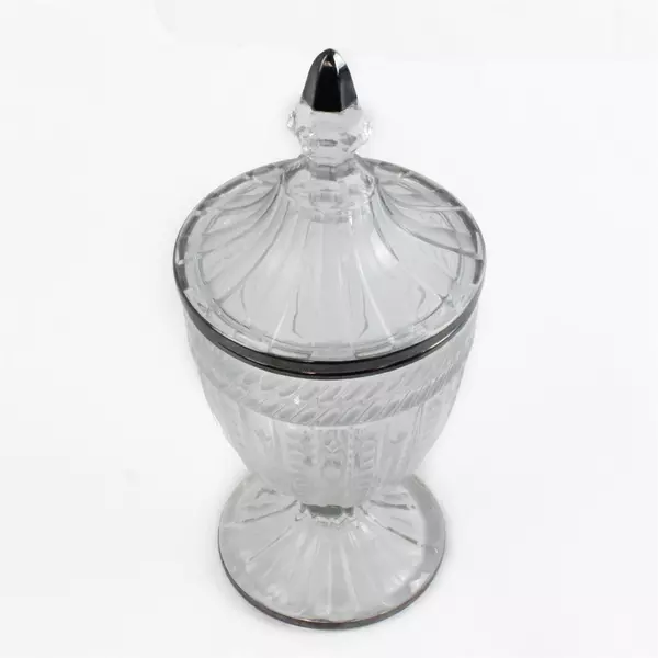 Heisey Glass Apothecary Lidded Jar Cut & Etched Sterling Silver Trim 9.5"