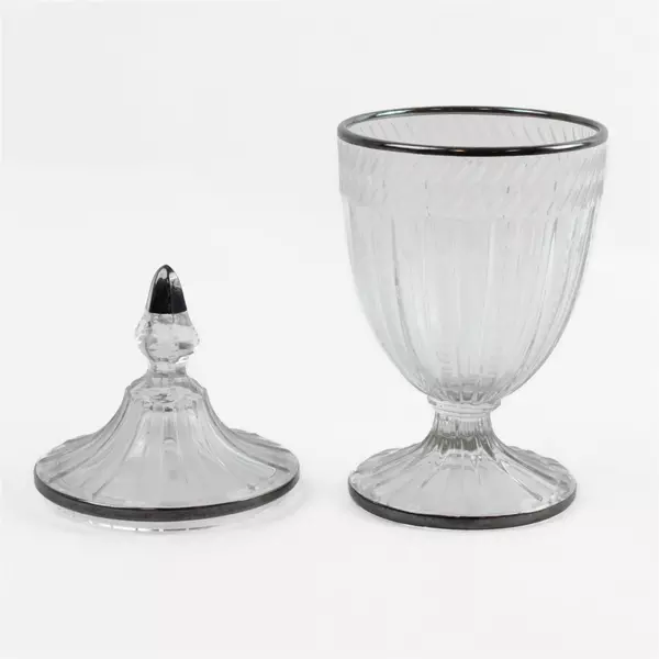 Heisey Glass Apothecary Lidded Jar Cut & Etched Sterling Silver Trim 9.5"