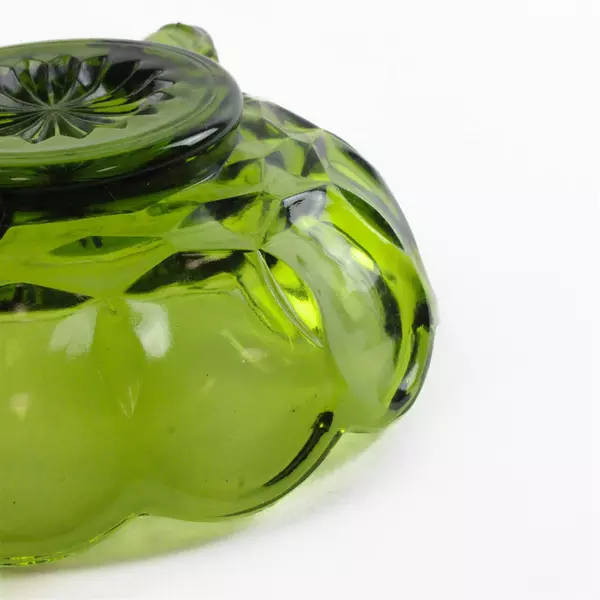 Vtg Anchor Hocking Fairfield Avocado Green Two-Handled Nappy Bowl Pressed Glass