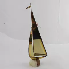Vintage Brass Sailboat On Stone Base Sculpture Art In Metal Signed 14"
