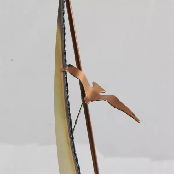 Vintage Brass Sailboat On Stone Base Sculpture Art In Metal Signed 14"