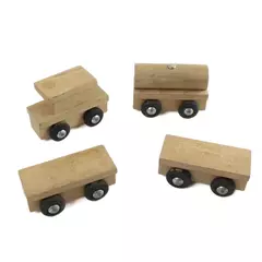 Wooden Train Set with 4 Cars Vintage Wooden Toy Repairable Parts